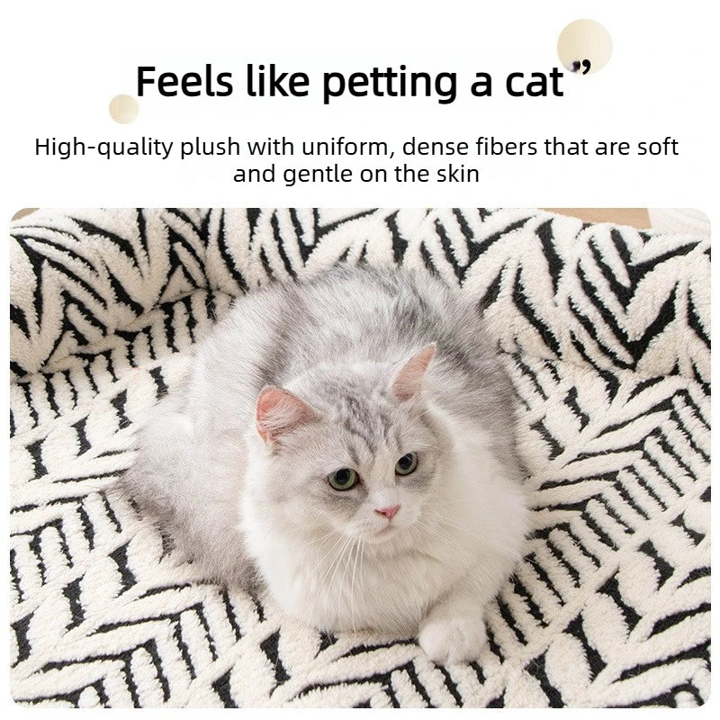 CozyClaw™ plush pet sofa – cat sitting on soft textured coral fleece surface