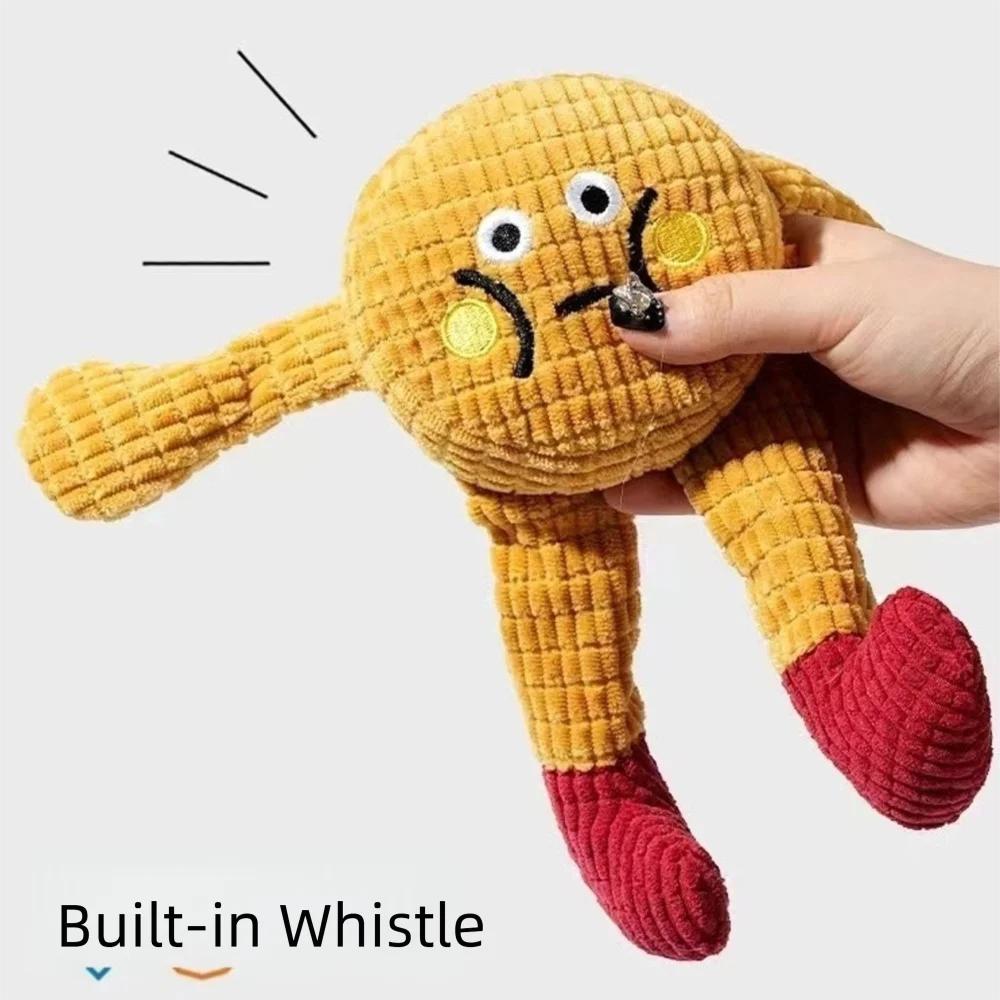 CozyClaw™ orange squeaky chew toy with dog – lifestyle shot